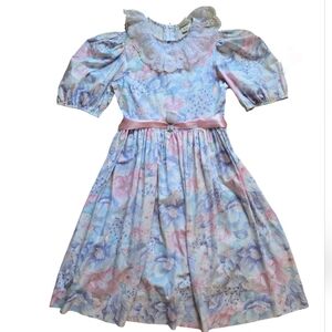 Vintage 1990s pastel blue/pink/white floral special occasion springtime dress